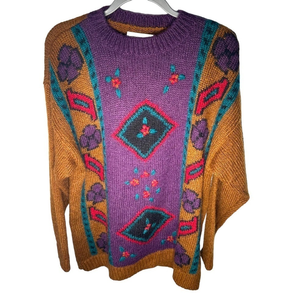 Vanderbilt Vintage Mohair Acrylic Blend Floral Knit Sweater
